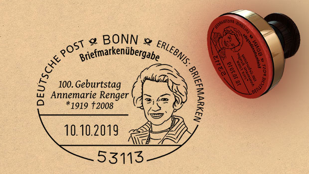 Briefmarke und Stempel für Annemarie Renger