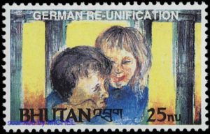 Briefmarke Bhutan Deutsche Wiedervereinigung