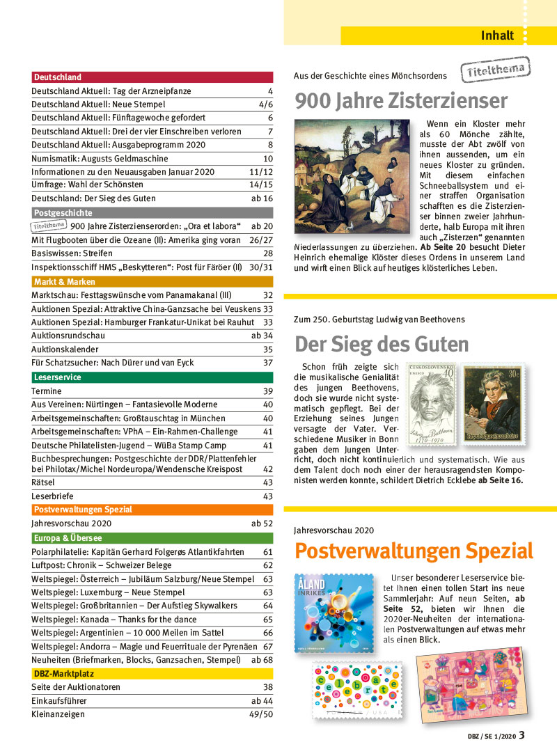 Deutsche-Briefmarken-Zeitung-Zisterzienser-Ausgabeprogramm-Postverwaltung-Inhalt