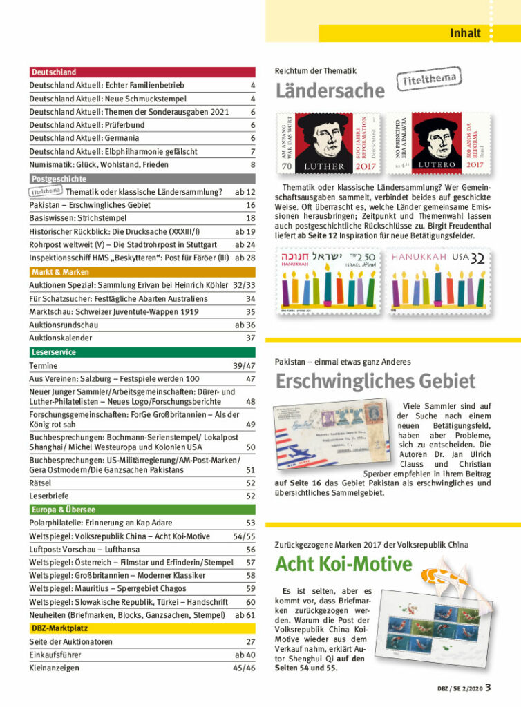 Deutsche Briefmarken Zeitung 2 2020 Voegel Thematik Gemeinschaftsausgabe Briefmarke Inhalt