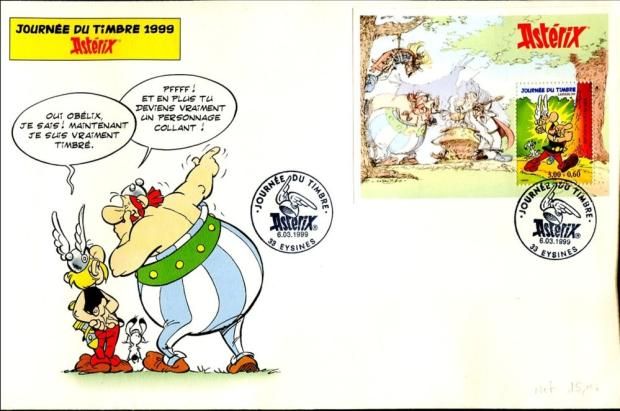 Asterix und Obelix auf Ersttagsbrief zum Tag der Briefmarke 1999.