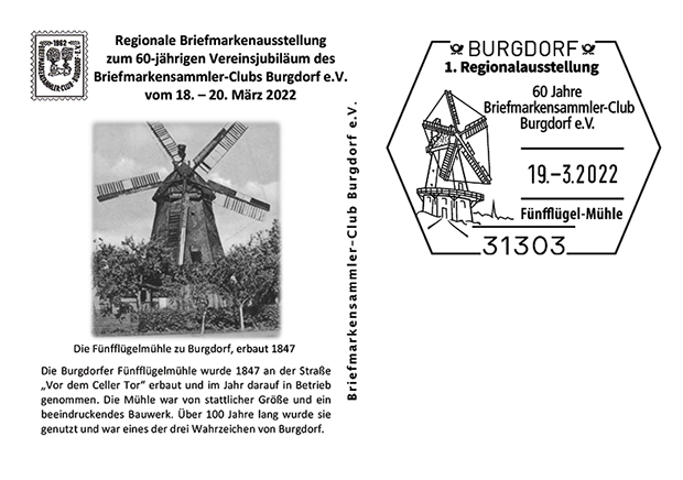 Zwei Schmuckumschläge sind in Burgdorf erhältlich, jeweils mit passendem Sonderstempel, hier zur Regionalausstellung.