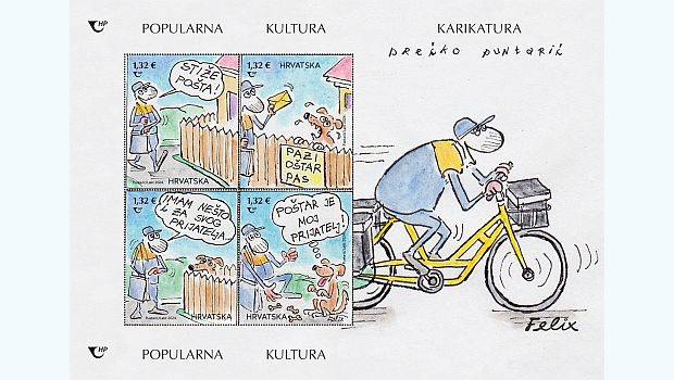 kroatien karikatur postbote briefmarkenblock 2024