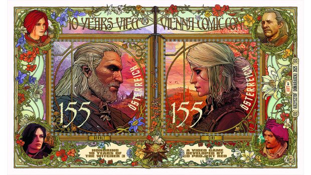 The Witcher auf einem Briefmarkenblock zur Wiener Comicmesse