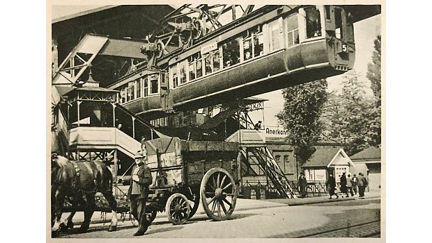 Wuppertal schwebebahn über pferdekutsche. ansichtskarte