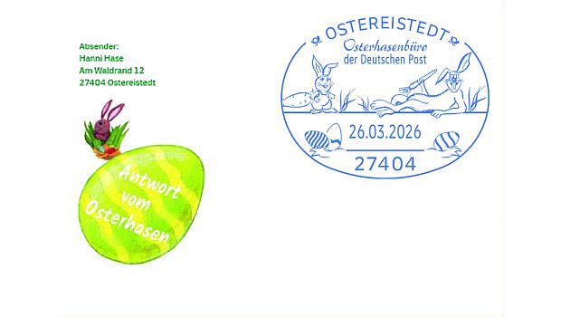 Hanni Hase Brief und Sonderstempel Osterhase 2026
