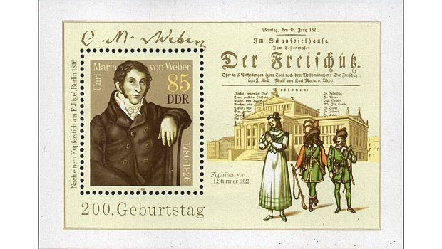 Carl Maria von Webers Freischütz auf Briefmarkenblock aus der DDR