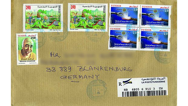 Einschreibbrief von Tunesien nach Deutschland