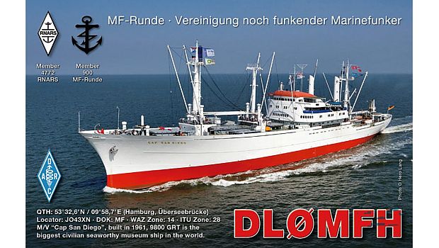 Museumsschiff Cap San Diego auf QSL-Karte. Foto: Hero Lang