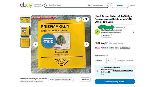Screenshot ebay Briefmarke Faelschung Sommerlinde